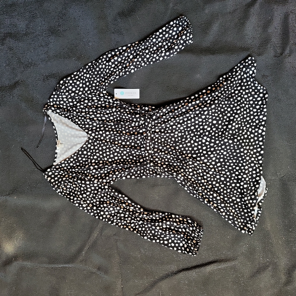 Women's XL Nine Britton blouse, black, white, polkadot